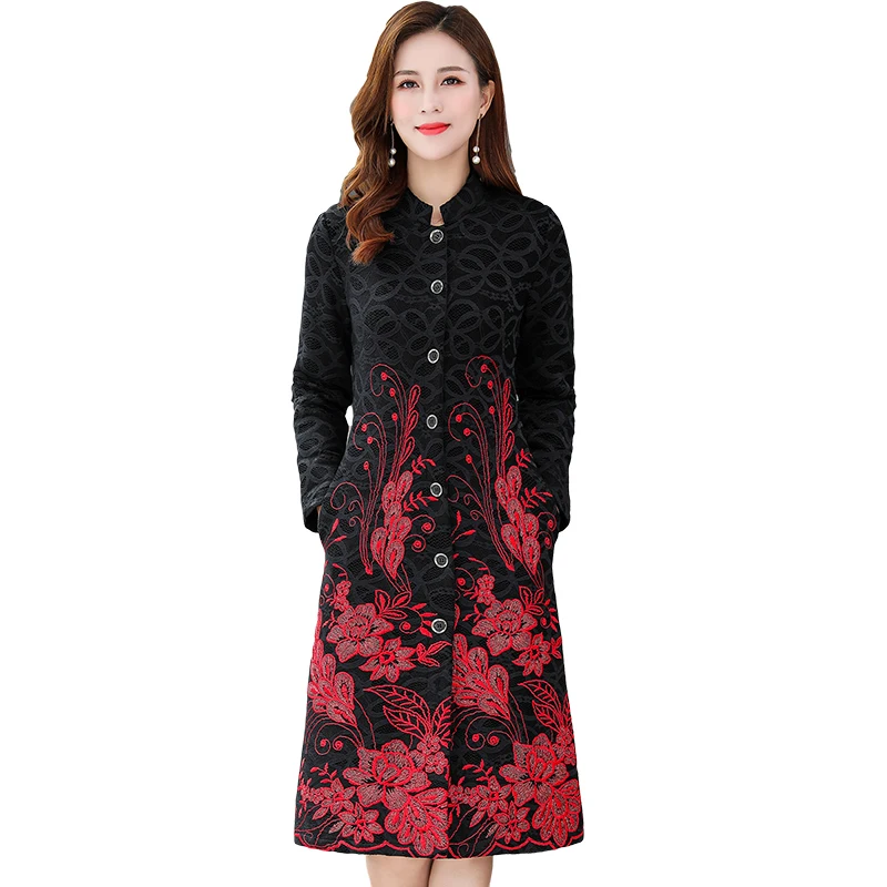 

Spring Autumn Womens Embroidery flower Long Elegant Outwear , Female Woman Lace Flower Cardigan Trench Coat Overcoat Plus Size