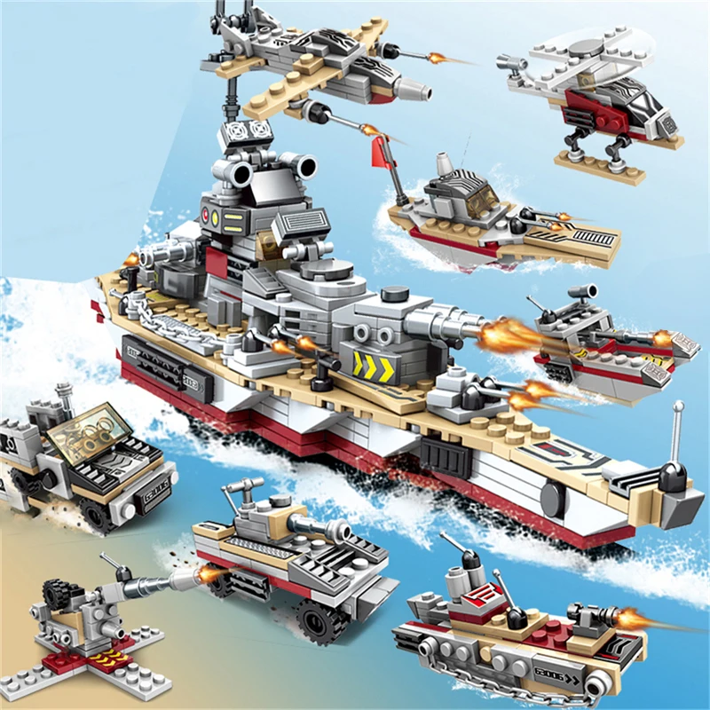 502PCS 8 IN 1 Aircraft Compatible Block Building Blocks Army Figures Blocks Construction LegoINGlys Bricks Military Warship Toy (3)