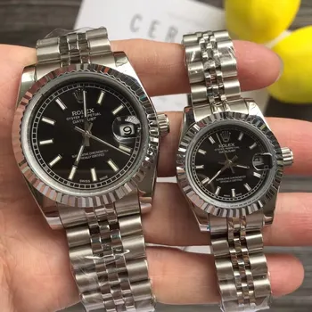 

Silver case black dial Luxury Datejust- man 36mm & women 28mm Automatic mechanical sweeping watch stainless steel AAA