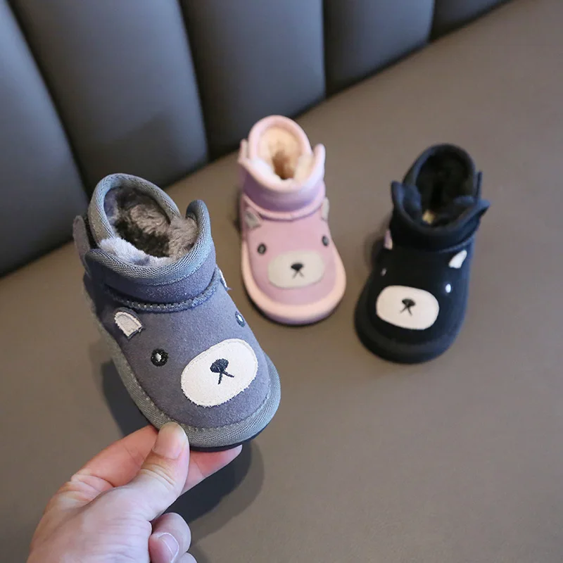 Children's Snow Boots Girls Boys Cotton Shoes Winter Plush Baby Kids Warm Shoes Genuine Leather Toddler Shoes Outdoor Snow Boots