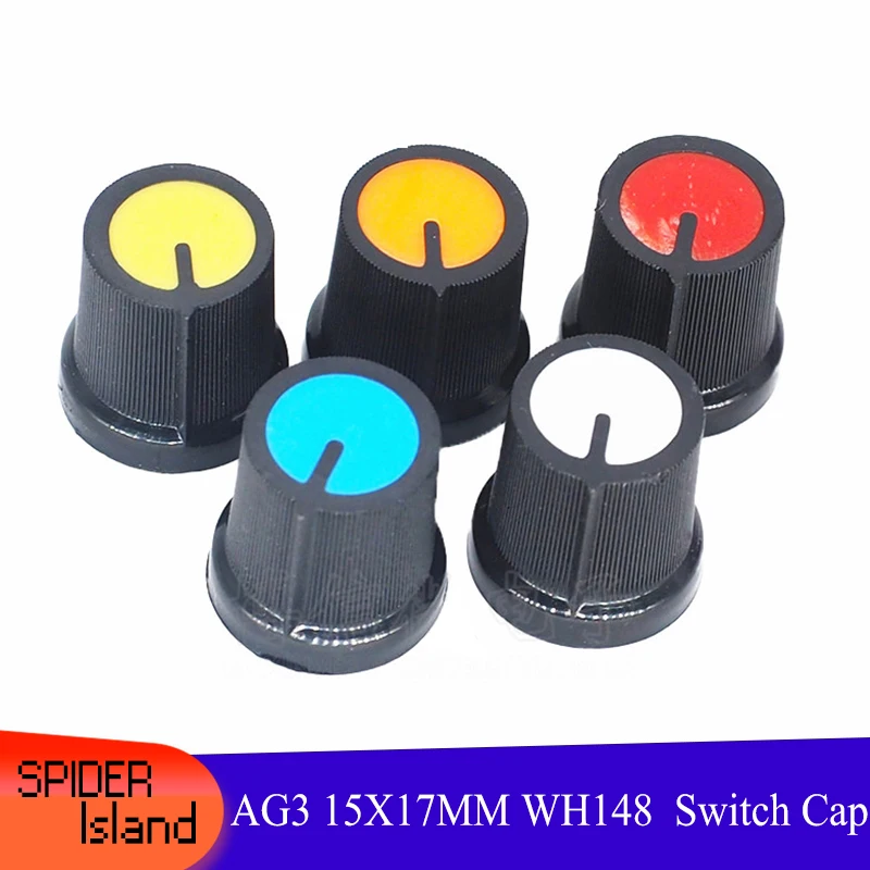 Best Price wholesale 1000pcs/Lot WH148 Potentiometer knob Cap 15X17mm 6mm Shaft Hole AG3 Yellow Orange Blue White Red Switch Cap Best Price wholesale 1000pcs/Lot WH148 Potentiometer knob Cap 15X17mm 6mm Shaft Hole AG3 Yellow Orange Blue White Red Switch Cap
