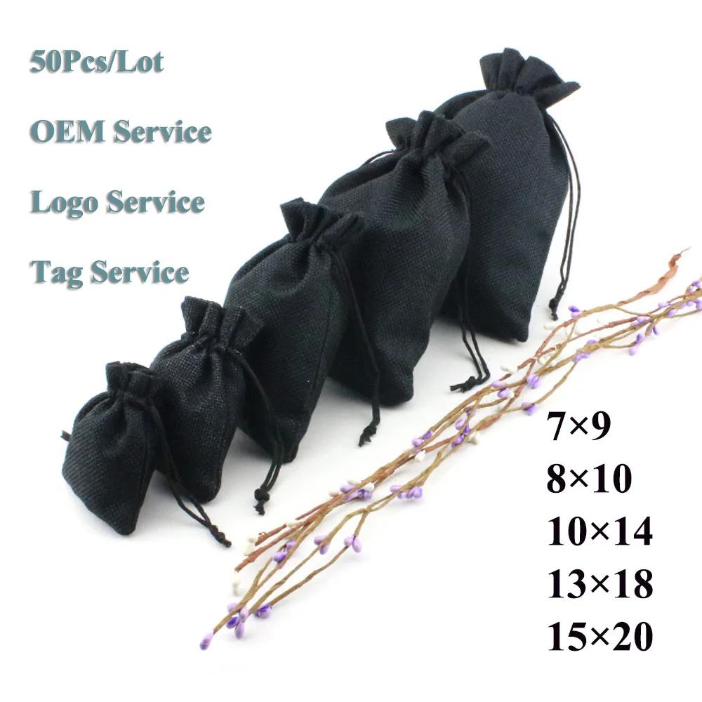 

50Pcs/Lot Jute Bag In 15x20 Natural Burlap Bag Gift Pouch For Earring Bracelet Jewlery Packing Bag Can Print Logo