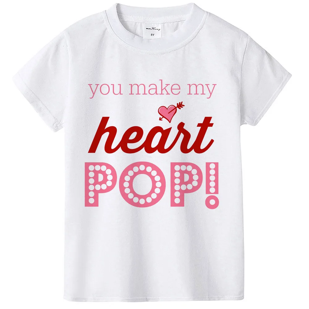 Футболка с надписью «You Make My Heart» для девочек на День святого Валентина футболка с надписью «You Make My Heart Popcorn Vday», футболки для девочек день любви - Цвет: H756-KSTWH-