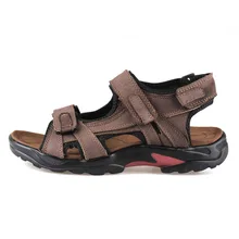 Высококачественные летние мужские сандалии; кожаные мягкие удобные мужские туфли без спилка; пляжная Повседневная обувь; Уличная обувь; размеры 38-48