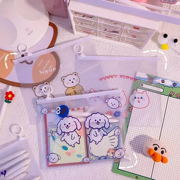 

Ins Cartoon Cute Simple Pencil Pouch PVC Waterproof Oil Proof Transparent Drawstring Storage Bag Girl Stationery School Supplies