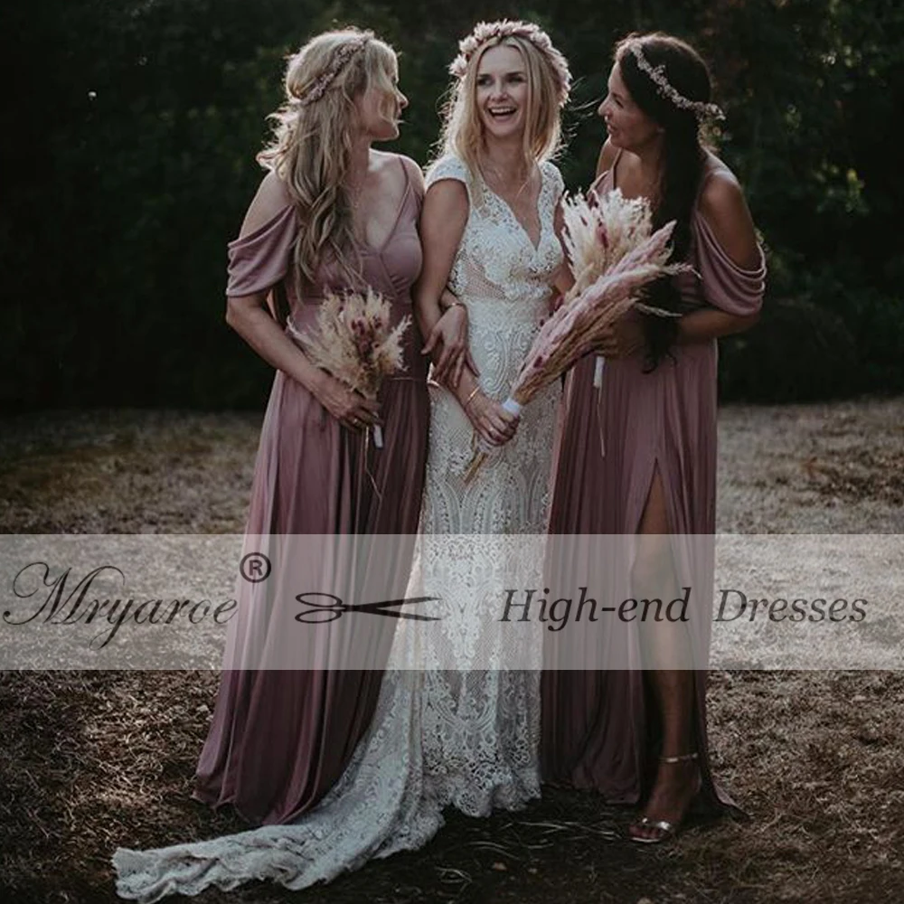 Mryarce Unique Bride Vintage Crochet Lace Boho Wedding Dress Cap Sleeves Open Back Bohemian Bridal Gowns  (12)