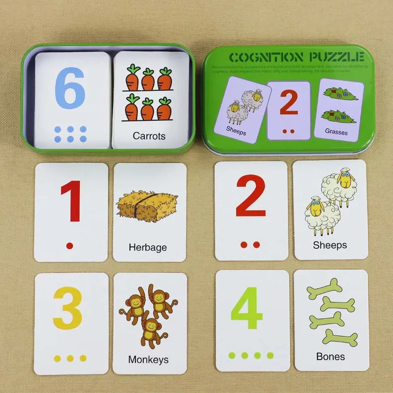 Игрушки для малышей, обучающая головоломка для раннего старта, когнитивные карточки, Мультяшные машины/фрукты/Животные/Набор для жизни, парная головоломка, подходящая игра - Цвет: with number