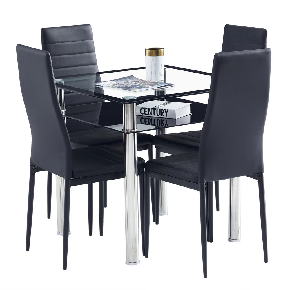 Square glass dining table 2024 set for 4