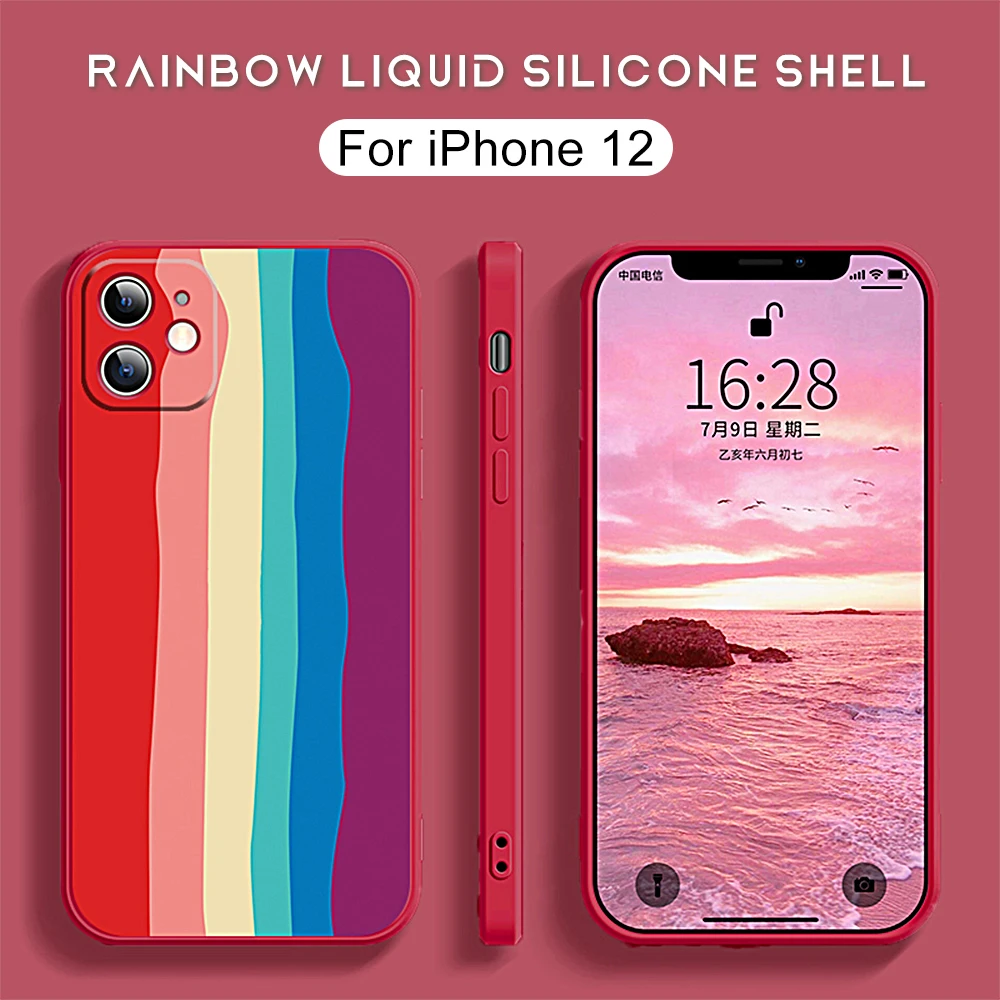 Rainbow Gradient Color Phone Case For Iphone 12 11 Pro Max 12 Mini Xs Max X Xr Se 8 7 Plus Soft Liquid Silicone Full Covers Phone Case Covers Aliexpress