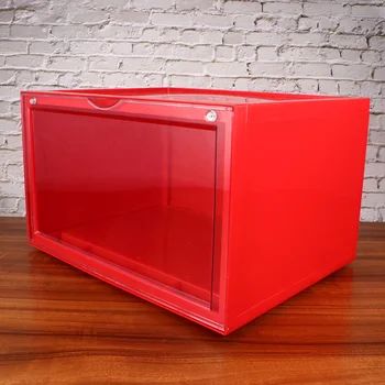 

Dustproof Magnetic Shoes Case Thicken Acrylic Shoes Box Flap Cover Style Shoe Storage Holder Stackable Box (Red, 36x28x22cm)