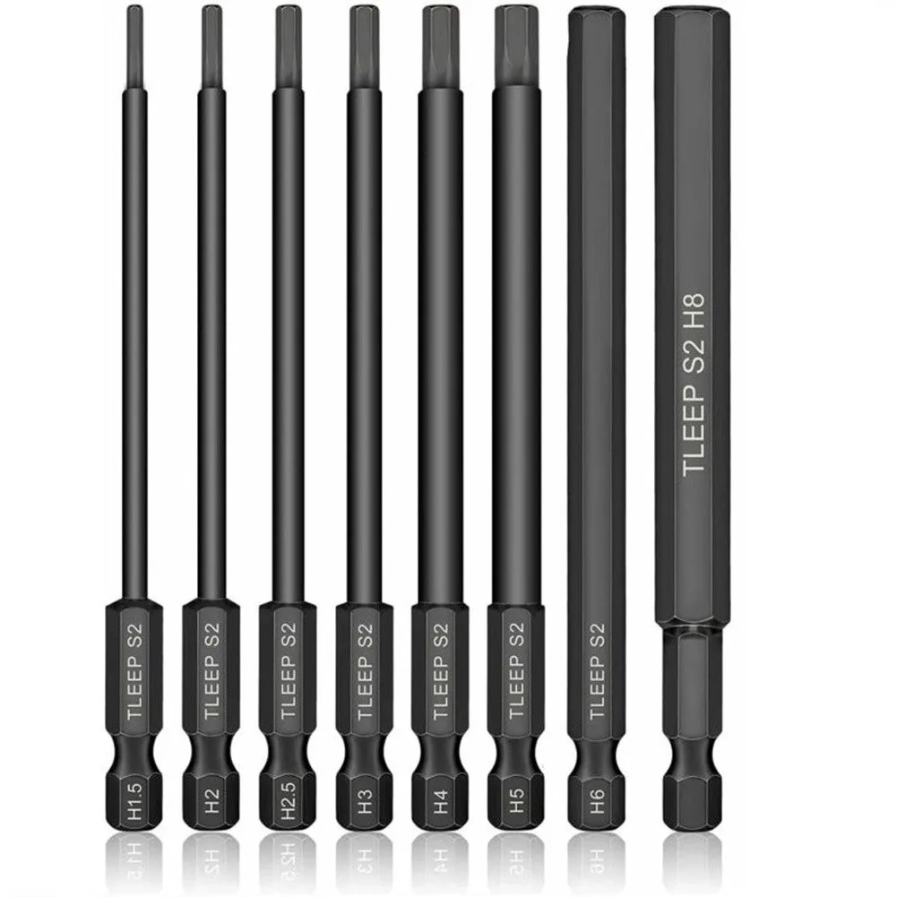 8Pcs 1/4" Hex Shank Head Allen Wrench Screwdriver Socket Bit Metric