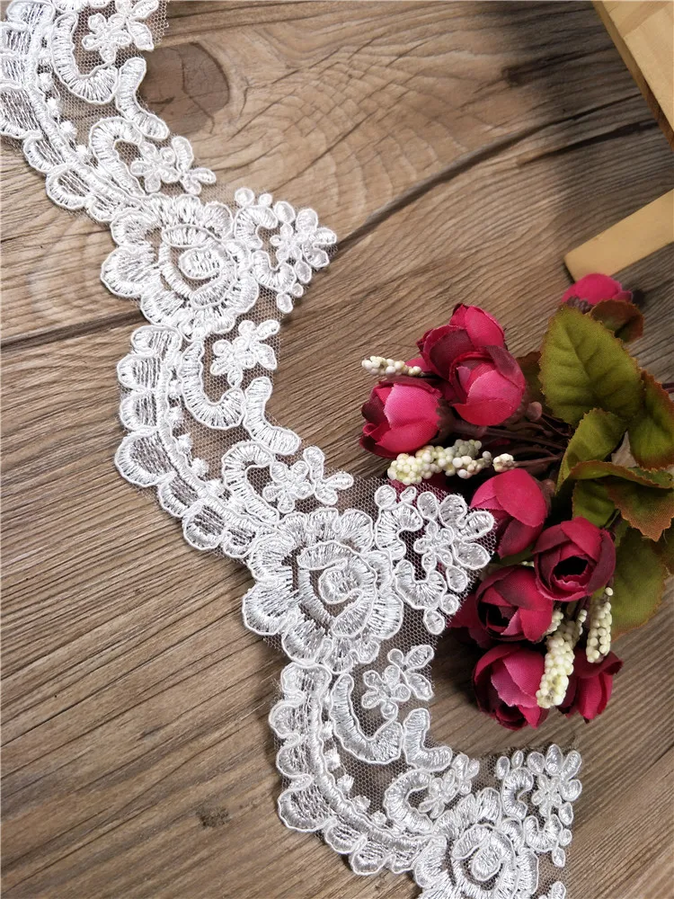 Delicate 1Yard Ivory Cording Fabric Flower Venise Venice Mesh Lace Trim Applique Sewing Craft for Wedding Dec.9cm