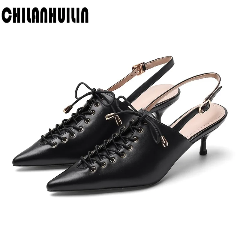 

women pumps fashion pointed toe cross tied high heels women ankle starp female sandals pumps leather dress shoes black white
