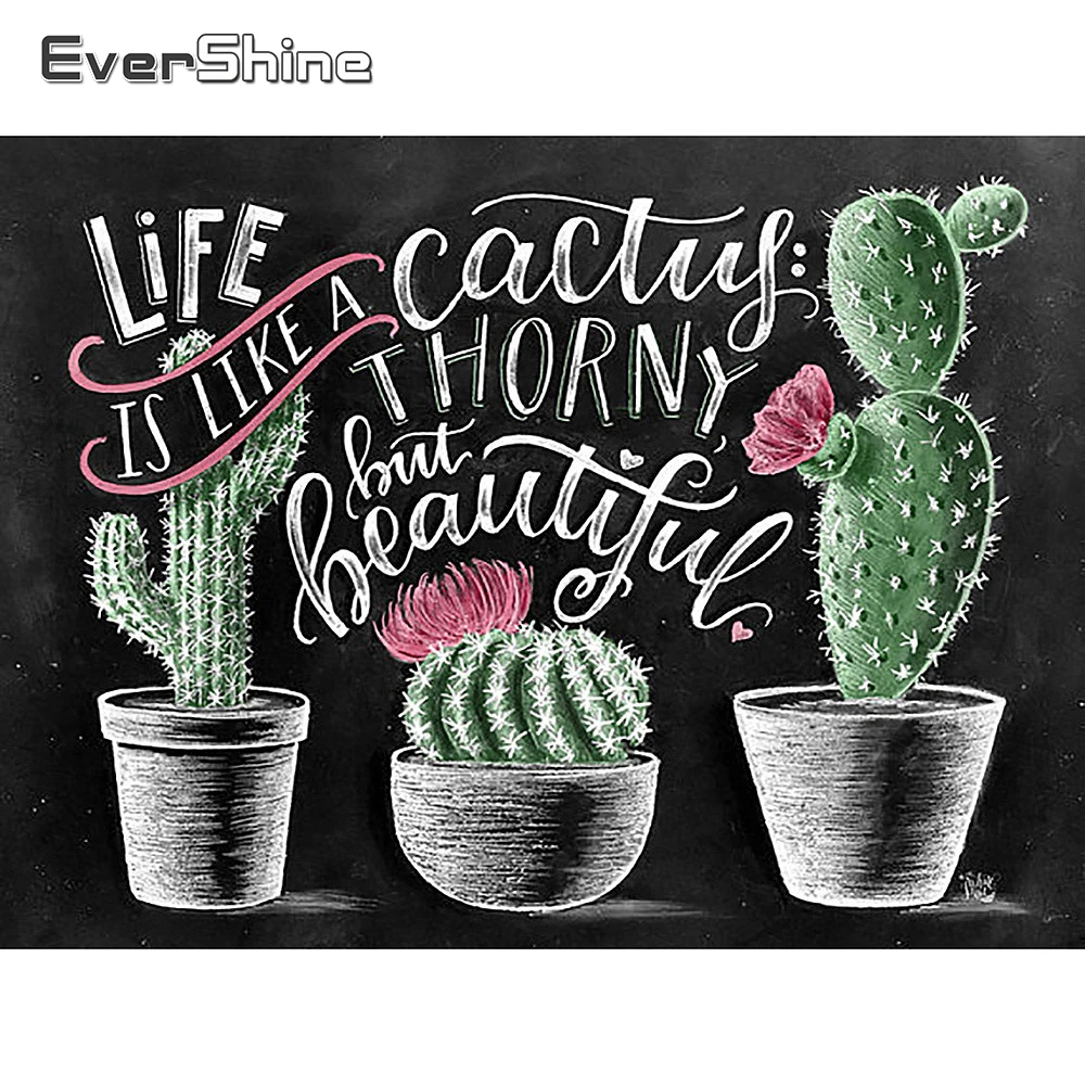 

EverShine 5D Diamond Painting Blackboard Drawing Diamond Embroidery Cactus Picture Rhinestones Full Display Diamond Art Kits