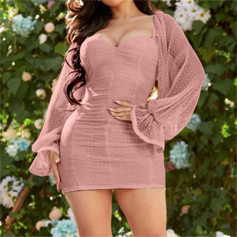 Соблазнительное платье с расклешенным рукавом новинка 2020 модное Сетчатое