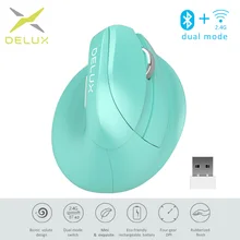 Delux M618 Mini Bluetooth 4.0 Silent click Wireless Mouse 2400 DPI Ergonomic Rechargeable Vertical Mice with USB 2.4GHz Mode