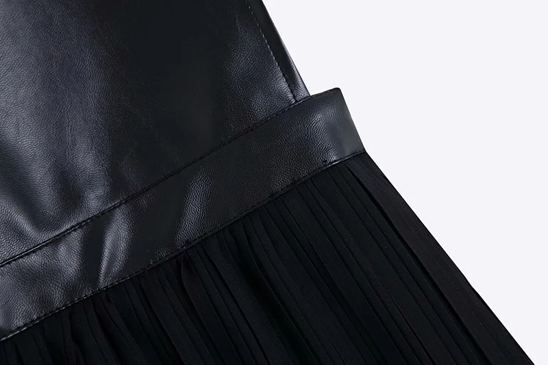 Женское черное платье на бретелях, модное мини-платье с глубоким v-образным вырезом из искусственной кожи в стиле пэчворк, винтажное женское Плиссированное вечернее платье Vestdios
