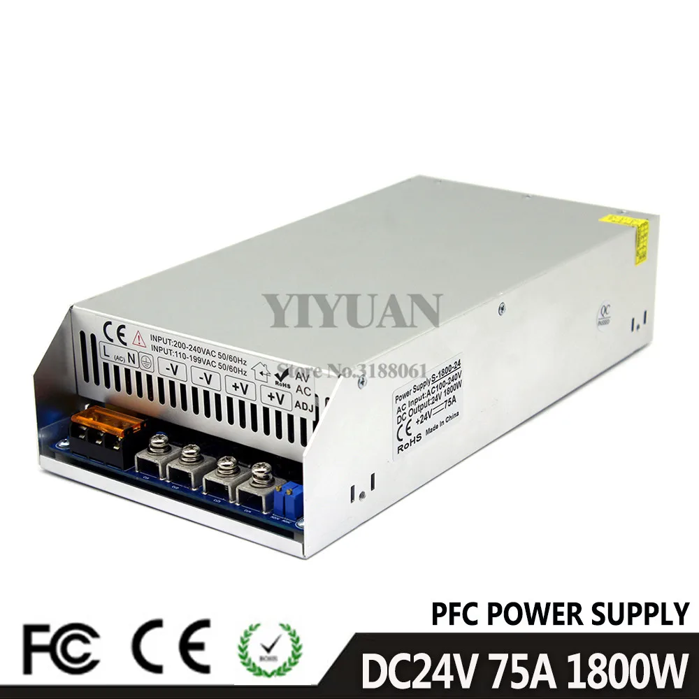 Single Output DC24V PFC Switching Power Supply 75A 1800W Driver Transformer 110V 220V AC To DC 24V SMPS Module for LED CNC Print