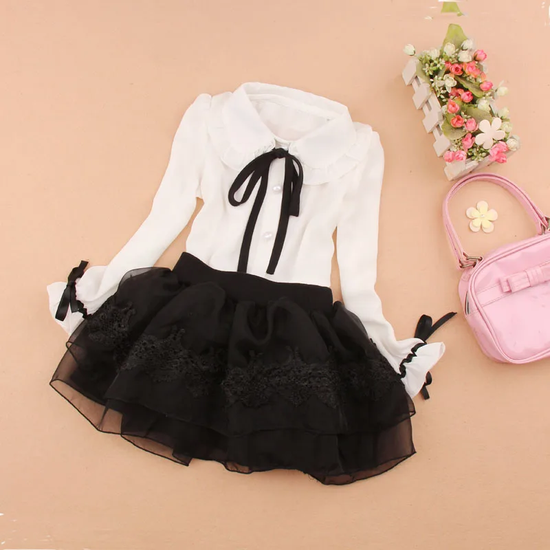 

New Fashion Spring Fall 2019 White Girls Blouse Chiffon Bow Long Sleeve Tops for Teenage School Girls Cool Toddler Kids Clothes