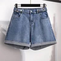 150Kg Plus Size Women's Denim Shorts High Waist Casual Loose Straight Wide Leg Pants Hip 150cm 5XL 6XL 7XL 8XL 9XL Black Blue - Image 3
