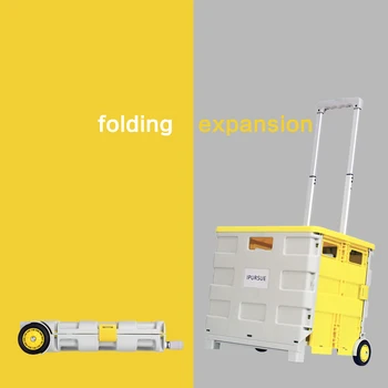 

Folding Cart Wheel with Lid Cover Capacity Rolling Retractable Hand Cart Collapsible Grocery Folding Utility Car Storage