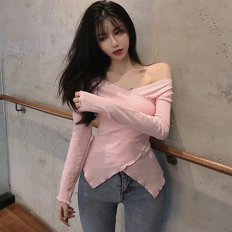 

V-Neck T Shirt Women Long Sleeve Womens Tops 2020 Spring Autumn Tee Shirt Women Korean Style T-Shirt Cotton New Plus Size Tshirt
