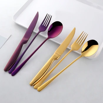 

Stainless Steel Steak Rose Gold Flatware Luxury Spoon Knife and Fork Set Juego Vajilla Gold Plated Cutlery Tableware Set FF60D