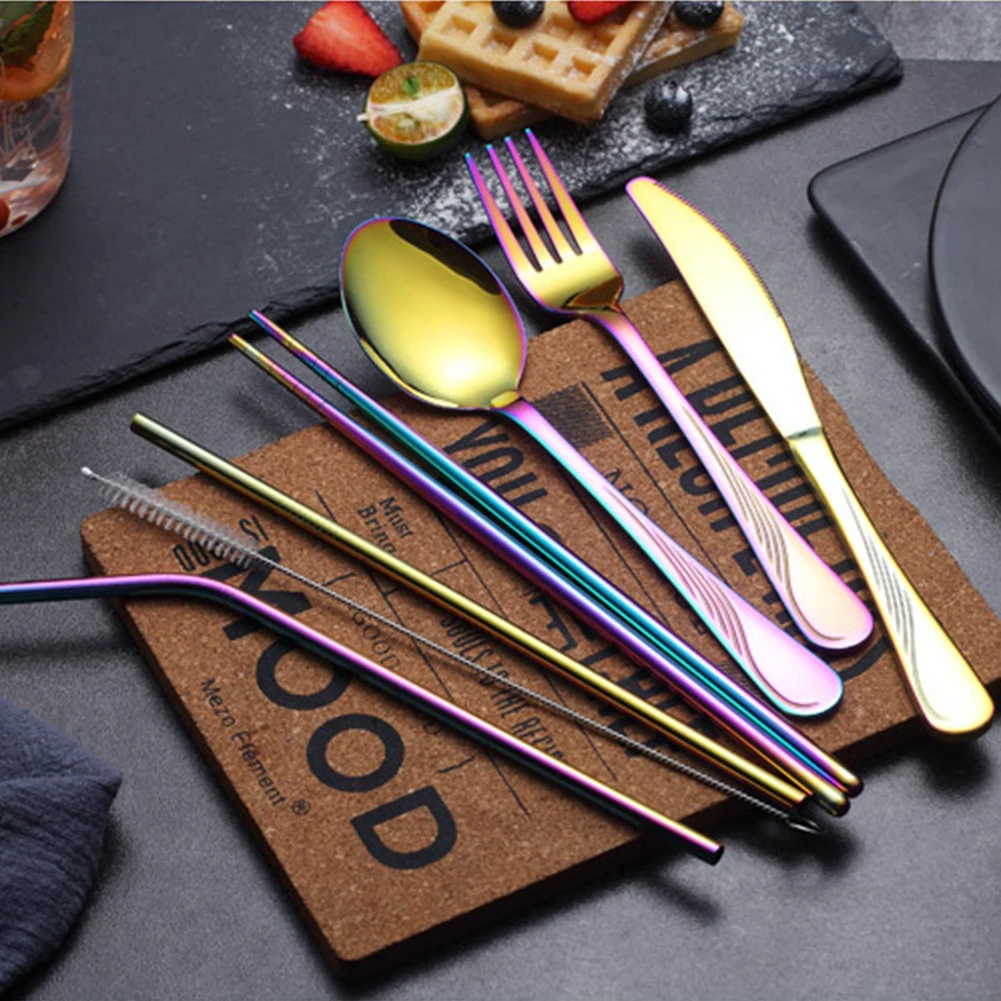

Dinnerware Set Travel Cutlery Set Camping Tableware Reusable Utensils Set with Spoon Fork Chopsticks Straw and Portable Case