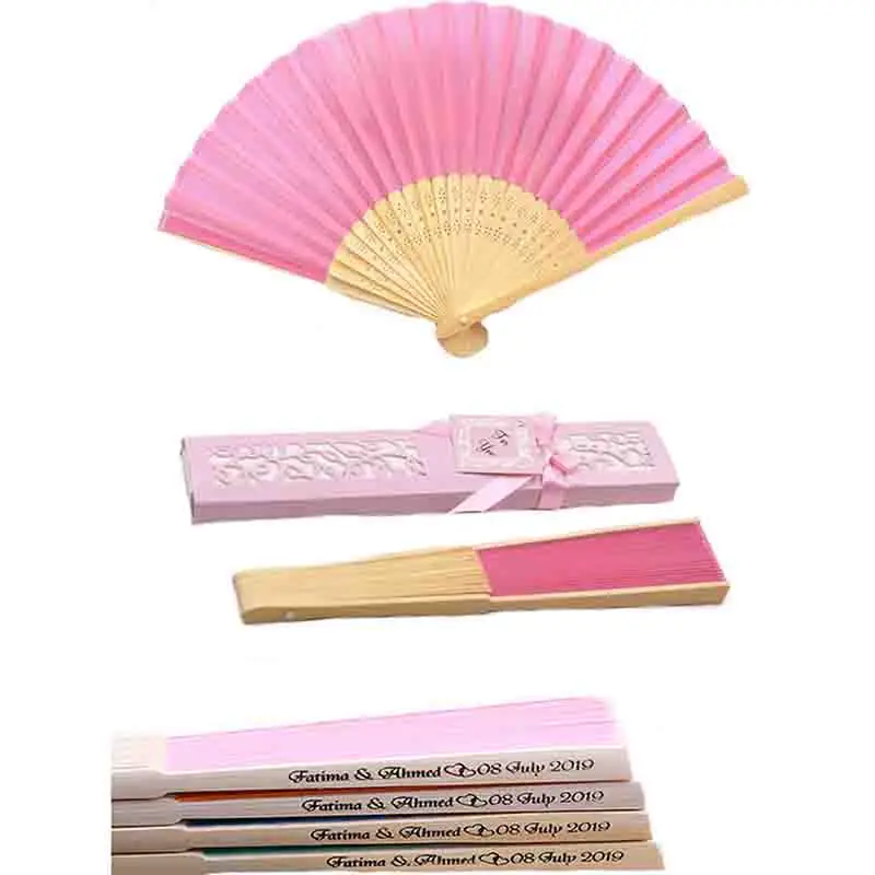 100 шт. роскошный Шелковый Ручной Веер в элегантной подарочной коробке с лазерной