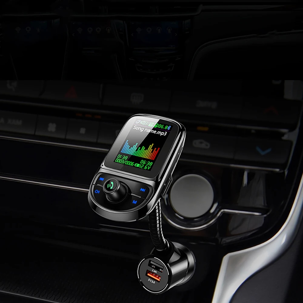Цветной экран Автомобильный fm-передатчик Автомобильный MP3-плеер Поддержка USB TF карта Bluetooth 5,0 AUX Быстрая зарядка Hands Free