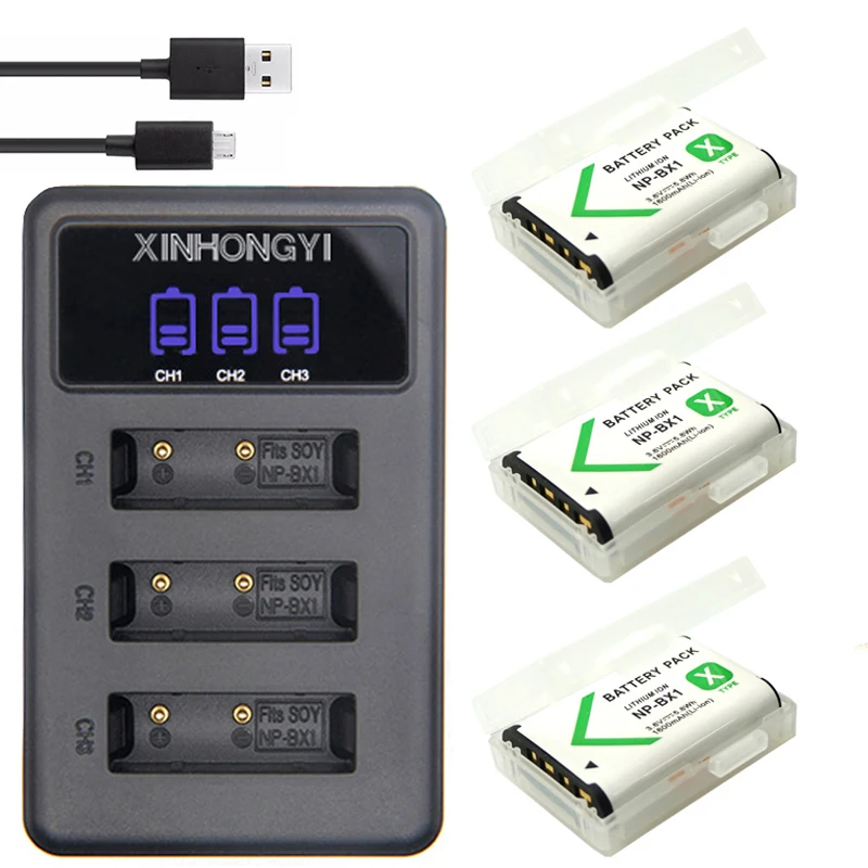 3 Pz Np-Bx1 Np Bx1 Batteria + 3 Slot Caricabatterie Per Sony Dsc-Rx100 Dsc-Wx500 Iv Hx300 Wx300 Hdr-As15 X3000R Mv1 As30V Hdr-As300