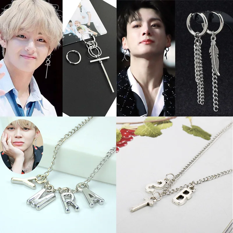 

Jisensp Korean Style Geometric Circle Cross Retractable Earrings for Women Vintage K-POP Tassel bangtan Boys DNA Earring