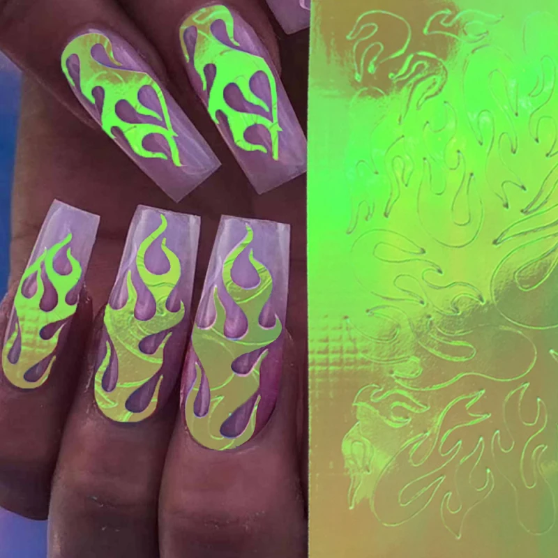 

16 PCS 3D Nail Stickers Fiery Holographic Nails Art New Flame Nail Sticker Self-adhesive Flame Nail Decals Manicure Flame