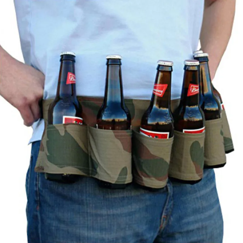 Black P9D5 6 Pack Soda Wine Beer Can Belt Carrier Holder Home Party Outdoor 