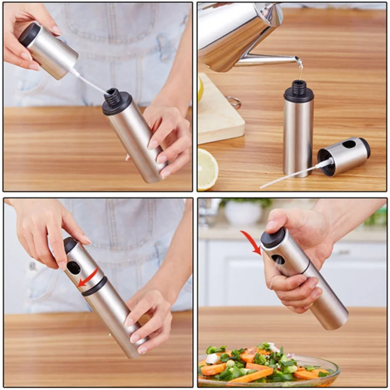 Pump Kitchen Oil Spray Bottle Glass Oil Pot Stainless Steel Olive Oil Sprayer Leak-proof Drops BBQ Oil Dispenser Cooking Tools