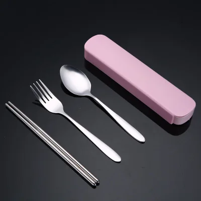 Pink tableware Высокое качество из нержавеющей стали палочки вилка ложка из трех частей с коробкой посуда кухонные инструменты бытовые путешествия Пикник портативный - Цвет: Pink tableware