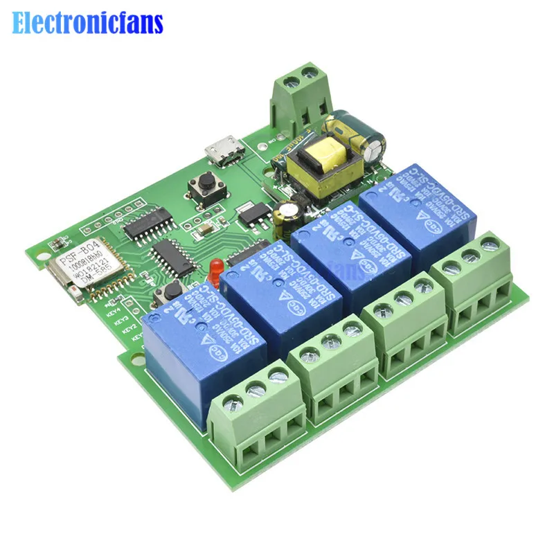 WI-FI переключатель пробежку с встроенной функцией спуска затвора блокировки 433M 220V 4 wifi реле канала модуль с помощью приложения на телефоне Беспроводной дистанционного Управление для смарт-Приспособления