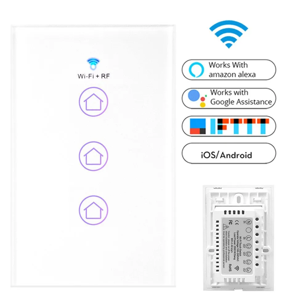 Wi-Fi светильник, совместимый с Alexa Google Home Голосовое управление, умный переключатель, интеллектуальная жизнь, мобильное приложение, светодиодный светильник, переключатель стандарта США - Цвет: Белый