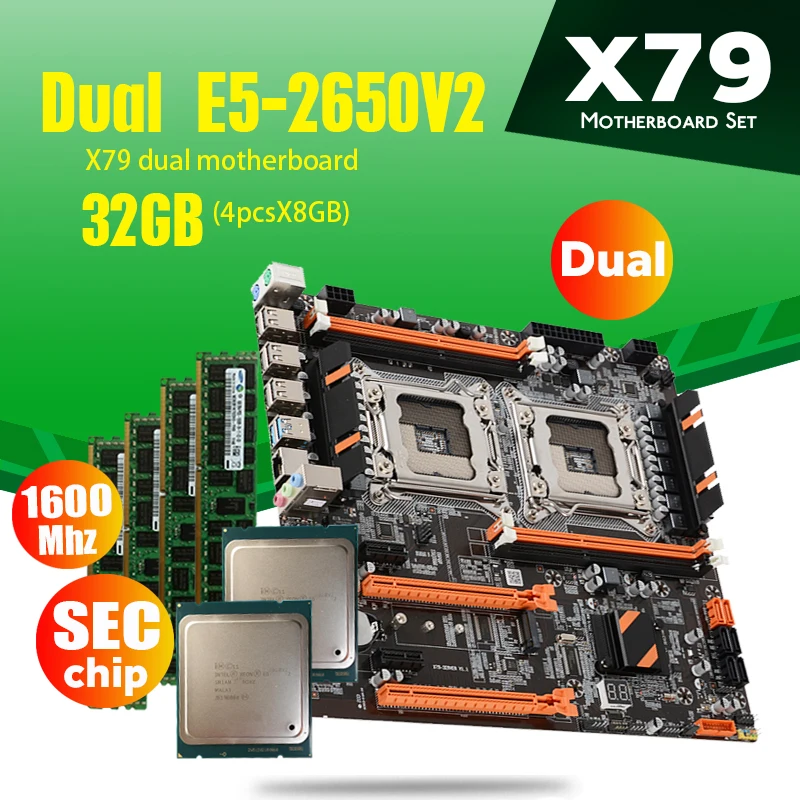 atermiter X79 Dual CPU motherboard set with 2 × Xeon E5 2650 V2 E5 2650V2 4 × 8GB = 32GB 1600MHz PC3 12800 DDR3 ECC REG memory|Motherboards| - AliExpress