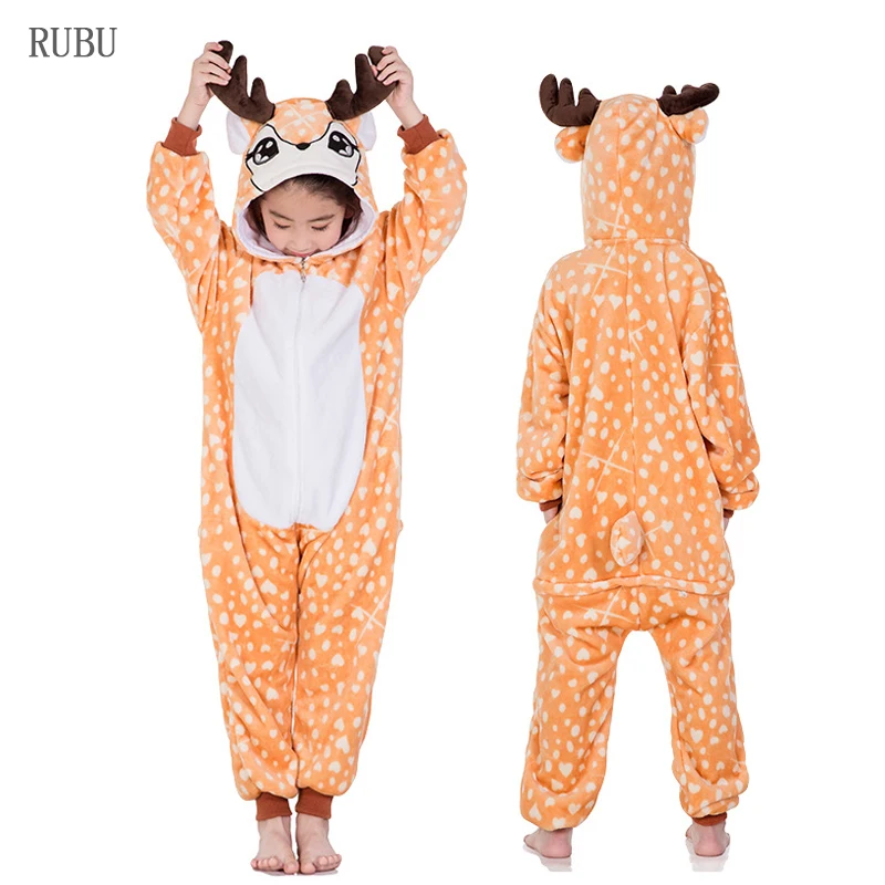 Kuguurumi/Детская Пижама с единорогом; ползунки «панда»; одежда для сна для мальчиков и девочек; зимние пижамы; фланелевые детские комбинезоны с животными; От 4 до 12 лет для малышей - Цвет: Deer