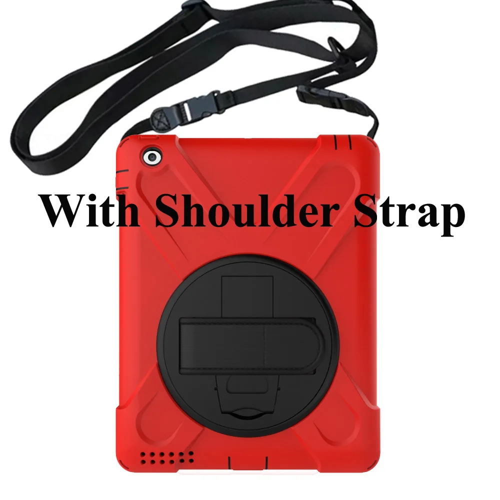 Чехол для ipad 2, 3, 4 ipad 3 ipad 4 Tablet Cover дети Безопасный ударопрочный сверхмощный ПК 360 Поворотная Выдвижная подставка W/запястье+ плечевой ремень - Цвет: red