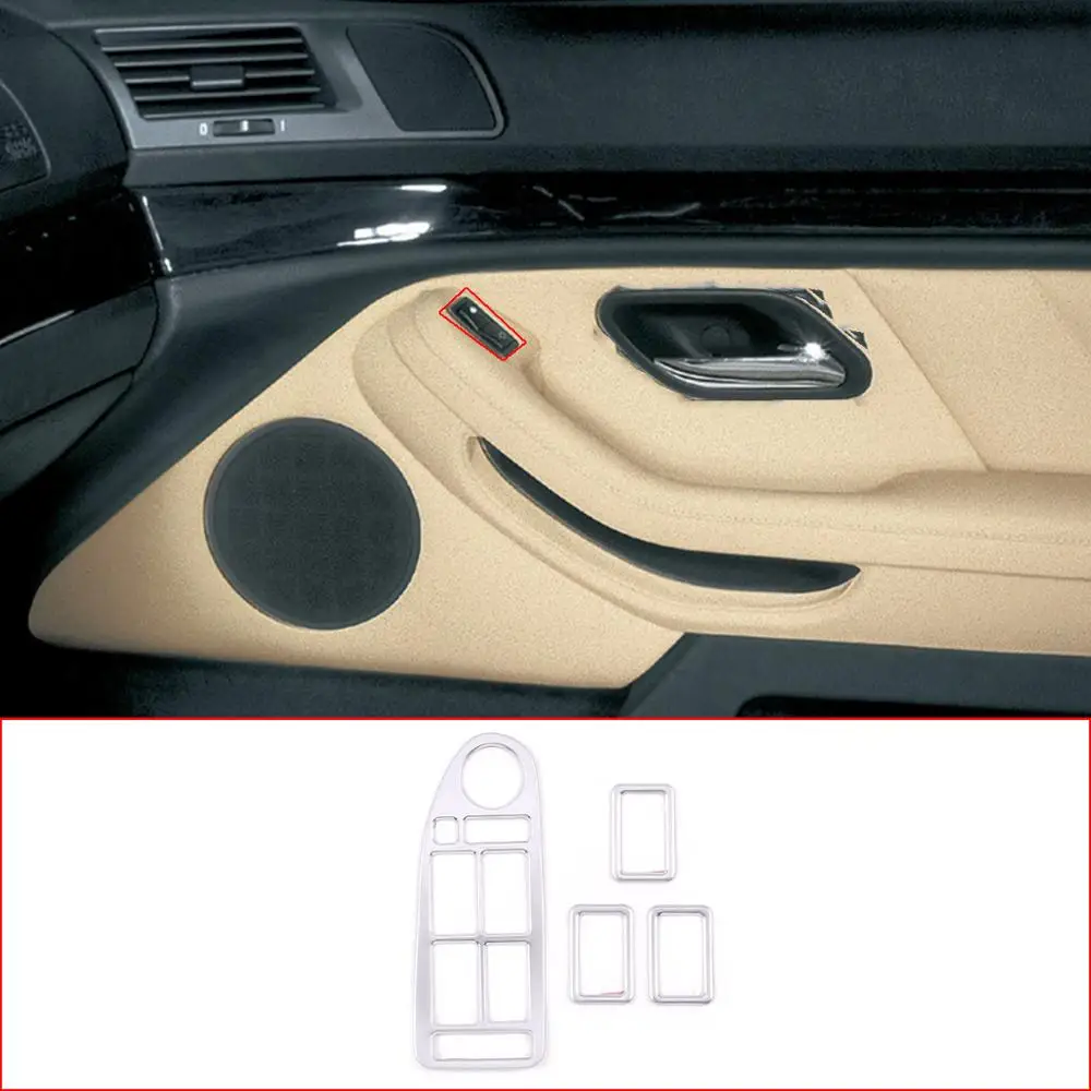

For BMW 5 Series E39 1996-2003 ABS Chrome/Carbon Fiber Texture Window Lifter Switch Button Frame Car Accessories 4 pcs