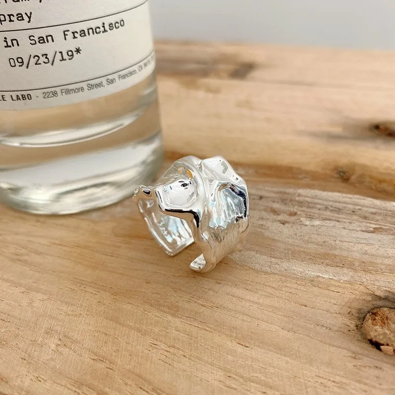 

Leouerry 925 Sterling Silver Irregular Wide Face Rings Fashion Creative Bump Texture Finger Rings for Women Minimalist Jewelry