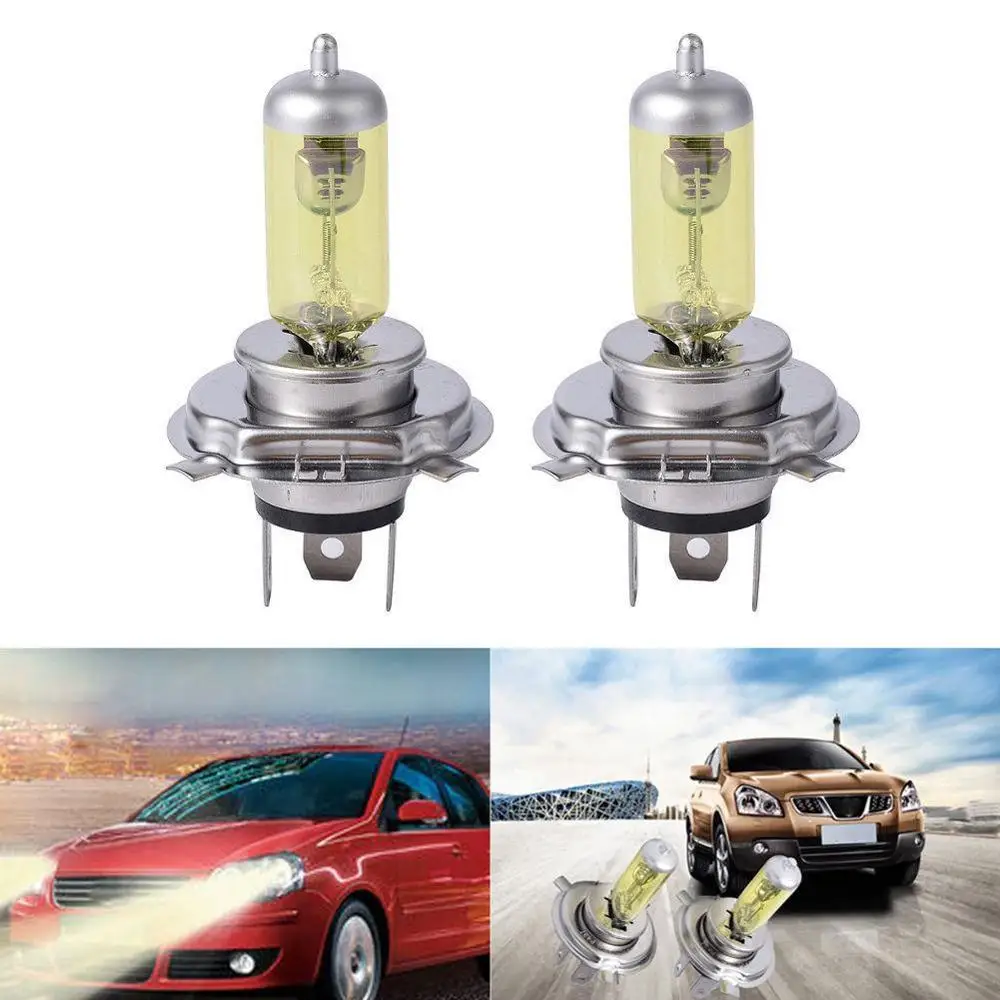 Высокое качество, комплект из 2 предметов H4 12V 60/55W желтый галогенная лампа 3000K ксенона яркие Стекло Нержавеющая сталь основание для автомобильных фар Противотуманные фары Дневные Фары Светильник