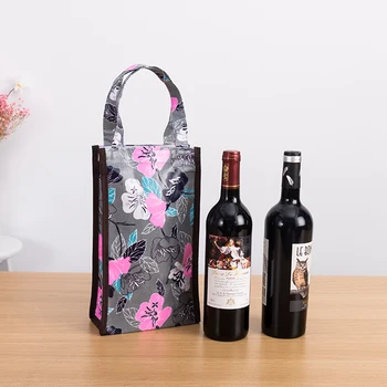 

MABULA Foldable Ecofriendly Portable Tote Wine Bottle Handbag Reusable Cute Cartoon Gift Packaging Wine Nylon Bags