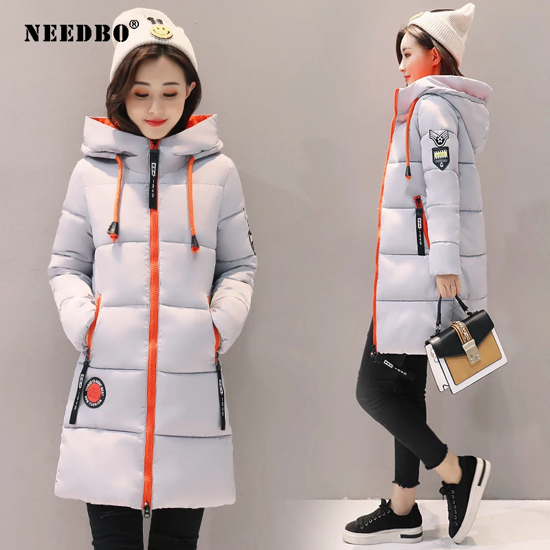 NEEDBO, зимняя куртка, Женская длинная парка, зимнее пальто для женщин, зимнее пальто и куртка-пуховик, Повседневная тонкая верхняя одежда, длинное пальто для женщин