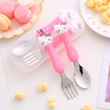 

Creative Cartoon Cute Girl's Heart Children's Student Portable Tableware Stainless Steel Fork Spoon Tableware Box Set
