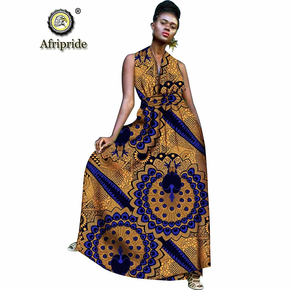 Африканские длинные макси платья для женщин платье с принтом ткань Анкара без рукавов v-образный вырез А-силуэт Вечерние наряды AFRIPRIDE S1925090