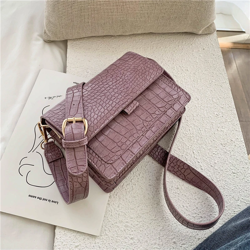 

Burminsa Spring Crocodile Pattern Small Women Flap Bags Wide Strap Ladies Crossbody Bags High Quality Female Shoulder Bags 2020