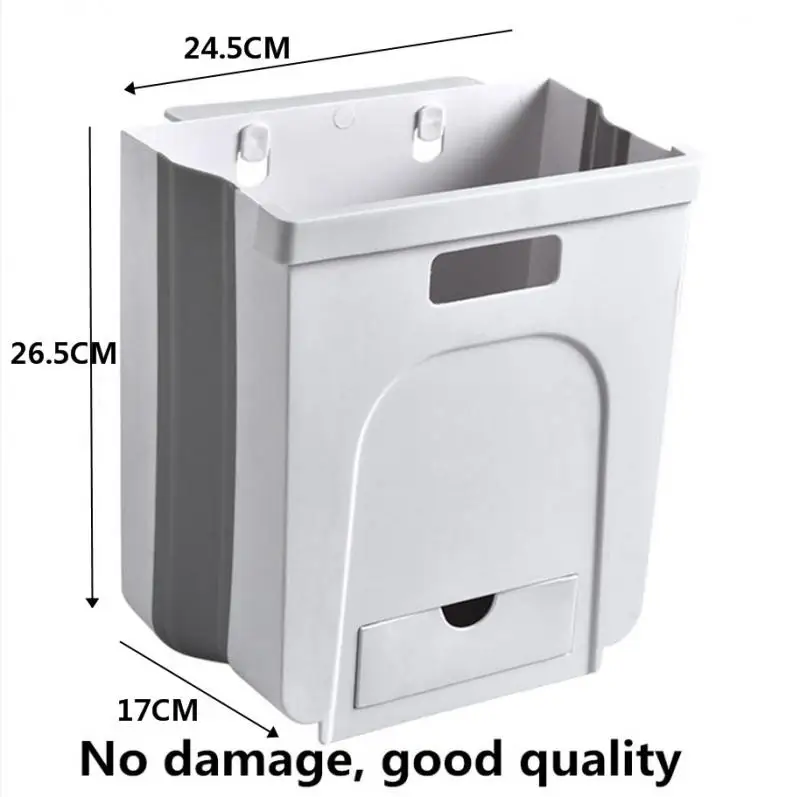 SheMarie Hanging Collapsible Trash Can - 9L Wall Mounted Foldable Waste Bin  for Kitchen Cabinet Door - Quickly Clean Counter, Sink, Bathroom - RV